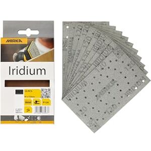 Mirka Iridium Premium Sandpaper 81x133mm Hook & loop 54-Hole, Grit 120, 10 pack/For sanding paint, putty, primer, wood, steel, mineral materials, plastic. Mirka Iridium Premium Sandpaper 81x133mm Hook & loop 54-Hole, Grit 120, 10 pack/For sanding paint, putty, primer, wood, steel, mineral materials, plastic.