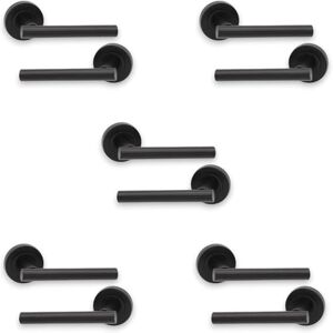 Infinity 5 Sets of Straight T-Bar Door Pull Handles on Sprung Rose Lever Latch Pack in Matt Black – Ideal for Residential and Office use Infinity 5 Sets of Straight T-Bar Door Pull Handles on Sprung Rose Lever Latch Pack in Matt Black – Ideal for Residential and Office use