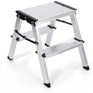 Sekey Folding Ladder Made of Aluminium, 2 Steps, Aluminium Ladder, Walk on Both Sides, Folding Ladder with Non-Slip Steps, for Household and Home, TÜV & SGS, EN131/14183, Maximum Load 150 kg Sekey Folding Ladder Made of Aluminium, 2 Steps, Aluminium Ladder, Walk on Both Sides, Folding Ladder with Non-Slip Steps, for Household and Home, TÜV & SGS, EN131/14183, Maximum Load 150 kg
