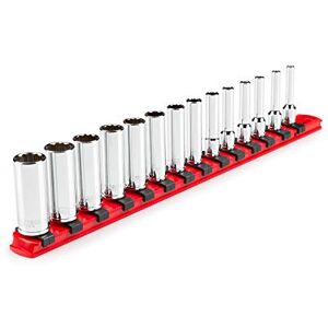 TEKTON 1/4 Inch Drive Deep 12-Point Socket Set with Rail, 14-Piece (4-15 mm) SHD90114 TEKTON 1/4 Inch Drive Deep 12-Point Socket Set with Rail, 14-Piece (4-15 mm) SHD90114