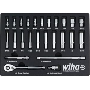 Wiha 25 Piece 1/4” Drive Standard and Deep Socket Tray Set Wiha 25 Piece 1/4” Drive Standard and Deep Socket Tray Set