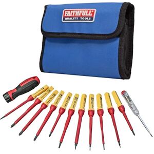 Faithfull VDE Screwdriver Set & Storage Wallet – 13 Piece Kit with Slotted, Phillips, Pozidriv & Star Tips, Soft-Grip Auto-Lock Handle, Quick Release Tip Change BS EN60900:2012, 1000V Working Limit Faithfull VDE Screwdriver Set & Storage Wallet – 13 Piece Kit with Slotted, Phillips, Pozidriv & Star Tips, Soft-Grip Auto-Lock Handle, Quick Release Tip Change BS EN60900:2012, 1000V Working Limit