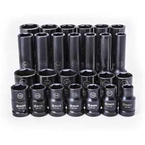 SATA ST34399T 26-Piece 1/2" Drive Standard and Deep Thin-Wall Impact Socket Set, Metric Sizes, with Chrome Molybdenum Body SATA ST34399T 26-Piece 1/2" Drive Standard and Deep Thin-Wall Impact Socket Set, Metric Sizes, with Chrome Molybdenum Body