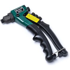 SATA ST90501SC 8-Inch Riveter Gun, with a Heavy-Duty Steel Body and a Spring-Loaded Rubber Handle That Ejects Rivet Stems Automatically SATA ST90501SC 8-Inch Riveter Gun, with a Heavy-Duty Steel Body and a Spring-Loaded Rubber Handle That Ejects Rivet Stems Automatically