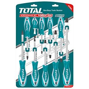 TOTAL Professional Screwdriver Set 10 Piece Set Chrome Vanadium Steel CR-V Material for Durability Various Sizes for Versatility, Standard Colour TOTAL Professional Screwdriver Set 10 Piece Set Chrome Vanadium Steel CR-V Material for Durability Various Sizes for Versatility, Standard Colour