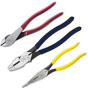 KLEIN TOOLS 80020 Tool Set with Lineman's Pliers, Diagonal Cutters, and Long Nose Pliers, with Induction Hardened Knives,Red, 3-Piece,8-Inch Kit KLEIN TOOLS 80020 Tool Set with Lineman's Pliers, Diagonal Cutters, and Long Nose Pliers, with Induction Hardened Knives,Red, 3-Piece,8-Inch Kit