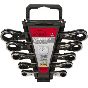 Apollo Tools DT1212 SAE Ratcheting Wrench Set, 5-Piece, Black Apollo Tools DT1212 SAE Ratcheting Wrench Set, 5-Piece, Black
