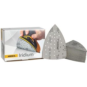 Mirka Iridium Sanding Triangle Premium Sandpaper 100x152x152mm 36-hole Hook & loop, Grit 240, 50 pcs/For sanding paint, putty, primer, wood, steel, mineral materials, plastic. Mirka Iridium Sanding Triangle Premium Sandpaper 100x152x152mm 36-hole Hook & loop, Grit 240, 50 pcs/For sanding paint, putty, primer, wood, steel, mineral materials, plastic.