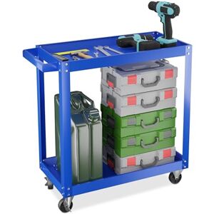 Relaxdays Tool Trolley, 2 Tiers, Workshop Cart, up to 100 kg, 76 x 78 x 35 cm, DIY Equipment, Garage & Mechanic, Blue, Steel, Rubber, Iron Relaxdays Tool Trolley, 2 Tiers, Workshop Cart, up to 100 kg, 76 x 78 x 35 cm, DIY Equipment, Garage & Mechanic, Blue, Steel, Rubber, Iron