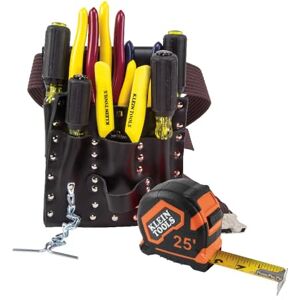 KLEIN TOOLS 5300 Tool Set, Electrician Tool Kit has 4 Screwdrivers, 4 Pliers, Tape Measure, Stripper, Tool Pouch, Tool Belt, 12-Piece KLEIN TOOLS 5300 Tool Set, Electrician Tool Kit has 4 Screwdrivers, 4 Pliers, Tape Measure, Stripper, Tool Pouch, Tool Belt, 12-Piece