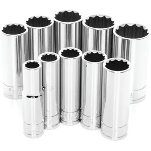 PERFORMANCE TOOL W38600 3/8-Inch Drive 12pt SAE Deep Wall Deep Socket Tool Set for Garages and Workshops, Chrome, 10 Pieces PERFORMANCE TOOL W38600 3/8-Inch Drive 12pt SAE Deep Wall Deep Socket Tool Set for Garages and Workshops, Chrome, 10 Pieces