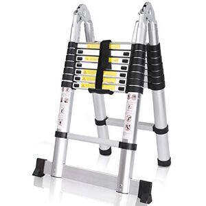 COOCHEER Telescopic Ladder, Aluminium 5 m, Folding Ladder, Extendable Ladder, Multi-Purpose Ladder, 16 Steps, Maximum Load 150 kg, Silver COOCHEER Telescopic Ladder, Aluminium 5 m, Folding Ladder, Extendable Ladder, Multi-Purpose Ladder, 16 Steps, Maximum Load 150 kg, Silver