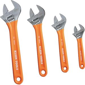 KLEIN TOOLS D5074 Adjustable Wrench Set, Extra Capacity, 6-Inch, 8-Inch, 10-Inch, 12-Inch, Forged Alloy Steel, Metric and SAE, 4-Piece KLEIN TOOLS D5074 Adjustable Wrench Set, Extra Capacity, 6-Inch, 8-Inch, 10-Inch, 12-Inch, Forged Alloy Steel, Metric and SAE, 4-Piece
