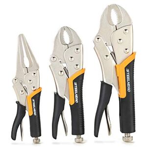 STEELHEAD 3-Piece Locking Pliers Set, 10-inch Curved Jaw, 7-Inch Curved Jaw & 6-1/2” Long Nose Straight Jaw, Integrated Wire Cutter, USA-Based Support STEELHEAD 3-Piece Locking Pliers Set, 10-inch Curved Jaw, 7-Inch Curved Jaw & 6-1/2” Long Nose Straight Jaw, Integrated Wire Cutter, USA-Based Support