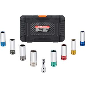 VEVOR 1/2 Inch Drive Metric & SAE 6-Point Deep Lug Nut Impact Socket Set, 8 Sizes, CR-MO Steel, Storage Case & Extension Bar, Auto Repair VEVOR 1/2 Inch Drive Metric & SAE 6-Point Deep Lug Nut Impact Socket Set, 8 Sizes, CR-MO Steel, Storage Case & Extension Bar, Auto Repair