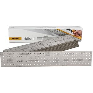 Mirka Iridium Premium Sandpaper 70x400mm and 70x198mm / Center perforated/Hook & loop/Grit 400, 50 pcs/For sanding paint, putty, primer, wood, steel, mineral materials, plastic. Mirka Iridium Premium Sandpaper 70x400mm and 70x198mm / Center perforated/Hook & loop/Grit 400, 50 pcs/For sanding paint, putty, primer, wood, steel, mineral materials, plastic.