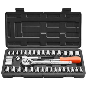 VEVOR Socket Set, 39 Pieces, 9.5 & 6.4 mm Drive Socket and Ratchet Set, SAE and Metric Size, Mechanic Tool Kit with Ratchet Wrench, Accessories, Storage Case, CR-V Alloy Steel, for Automotive Repair VEVOR Socket Set, 39 Pieces, 9.5 & 6.4 mm Drive Socket and Ratchet Set, SAE and Metric Size, Mechanic Tool Kit with Ratchet Wrench, Accessories, Storage Case, CR-V Alloy Steel, for Automotive Repair