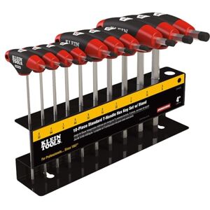 KLEIN TOOLS JTH410E T-Handle Hex Key Set, SAE Inch Sizes Allen Wrench Set with 4-Inch Blades, Stand Included, 10-Piece KLEIN TOOLS JTH410E T-Handle Hex Key Set, SAE Inch Sizes Allen Wrench Set with 4-Inch Blades, Stand Included, 10-Piece