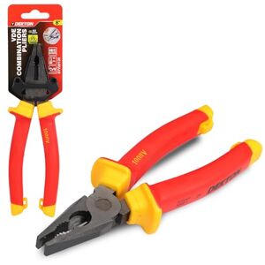 DEKTON VDE Combination Pliers 8 Inch Professional Insulated Grip for Electricians cuts Soft & Hard Wire Long Cutting Edges for Thicker Cables Safe handling Flat & Round Materials DEKTON VDE Combination Pliers 8 Inch Professional Insulated Grip for Electricians cuts Soft & Hard Wire Long Cutting Edges for Thicker Cables Safe handling Flat & Round Materials