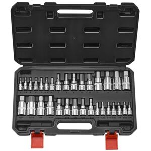 VEVOR Hex Bit Socket Set, 32-Piece, S2 Alloy Steel and Cr-V Steel, Standard SAE and Metric, 1/4 in, 3/8 in, and 1/2 in Drives, with Enhanced Storage Case, Allen Socket Set for Mechanics, Auto Repair VEVOR Hex Bit Socket Set, 32-Piece, S2 Alloy Steel and Cr-V Steel, Standard SAE and Metric, 1/4 in, 3/8 in, and 1/2 in Drives, with Enhanced Storage Case, Allen Socket Set for Mechanics, Auto Repair