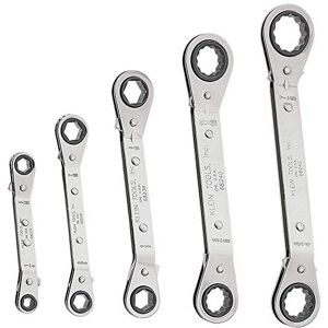 KLEIN TOOLS 68245 Reversible Ratcheting Box Wrench Set, 5-Piece, Black, Made in USA KLEIN TOOLS 68245 Reversible Ratcheting Box Wrench Set, 5-Piece, Black, Made in USA