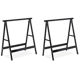 Relaxdays Set of 2 Folding Trestle Legs, Capacity up to 100 kg, Solid Sawhorse, Working Height 75 cm, Compact, Steel, Black Relaxdays Set of 2 Folding Trestle Legs, Capacity up to 100 kg, Solid Sawhorse, Working Height 75 cm, Compact, Steel, Black