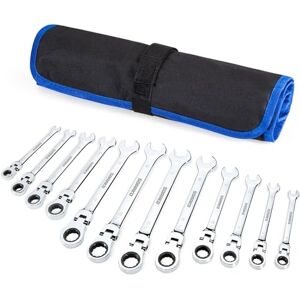 SORAKO Ratchet Spanner Set 12pcs, Flexible Combination Wrench 8-19 mm, Flex-Head Spanner Sets Combination Spanner in Roll Bag for Car Repairing, Industrial Maintenance, SRW12H2, Chrome SORAKO Ratchet Spanner Set 12pcs, Flexible Combination Wrench 8-19 mm, Flex-Head Spanner Sets Combination Spanner in Roll Bag for Car Repairing, Industrial Maintenance, SRW12H2, Chrome