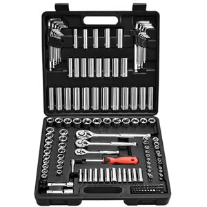 VEVOR Socket Set, 149 Pieces, 9.5 & 6.4 & 12.7 mm Drive Socket and Ratchet Set, SAE and Metric, Deep and Shallow, Mechanic Tool Kit with Bits, Accessories, Storage Case, CR-V Alloy Steel, for Repair VEVOR Socket Set, 149 Pieces, 9.5 & 6.4 & 12.7 mm Drive Socket and Ratchet Set, SAE and Metric, Deep and Shallow, Mechanic Tool Kit with Bits, Accessories, Storage Case, CR-V Alloy Steel, for Repair