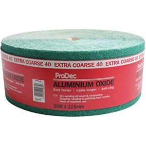 ProDec 50m Roll 40 Grit Extra Coarse Grade Green Aluminium Oxide Abrasive Sanding Paper for Sanding Wood, Paint, Plaster, Filler, Metal and More, 115mm Wide Sandpaper Compatible with Machine Sanders ProDec 50m Roll 40 Grit Extra Coarse Grade Green Aluminium Oxide Abrasive Sanding Paper for Sanding Wood, Paint, Plaster, Filler, Metal and More, 115mm Wide Sandpaper Compatible with Machine Sanders
