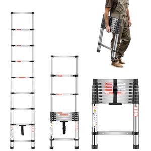 VEVOR Telescoping Ladder, 8.5ft Stainless Steel Lightweight Extension Ladder, Multi-Button Retraction Collapsible Ladders, 330LBS Capacity & Non-Slip Feet, Portable 9-Step Ladders for Home, RV, Loft VEVOR Telescoping Ladder, 8.5ft Stainless Steel Lightweight Extension Ladder, Multi-Button Retraction Collapsible Ladders, 330LBS Capacity & Non-Slip Feet, Portable 9-Step Ladders for Home, RV, Loft