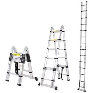 COOCHEER 5 m Telescopic Ladder, Aluminium Ladder, 2-in-1 Multifunctional Ladder, Folding Ladder, 150 kg Load Capacity (2.5 + 2.5 m, 16 Rungs) COOCHEER 5 m Telescopic Ladder, Aluminium Ladder, 2-in-1 Multifunctional Ladder, Folding Ladder, 150 kg Load Capacity (2.5 + 2.5 m, 16 Rungs)