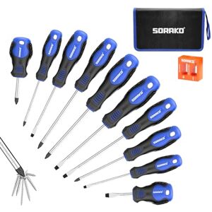 SORAKO 11 PCS Magnetic Screwdriver Set,5 Phillips Screwdrivers and 5 Flat Head Screwdrivers,Made of Heavy-Duty Chrome Vanadium Steel with 2-in-1 Magnetizer,Professional Non-Slip Handle SORAKO 11 PCS Magnetic Screwdriver Set,5 Phillips Screwdrivers and 5 Flat Head Screwdrivers,Made of Heavy-Duty Chrome Vanadium Steel with 2-in-1 Magnetizer,Professional Non-Slip Handle