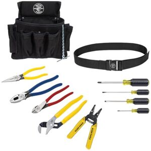 KLEIN TOOLS 92911 Tool Kit, Apprentice Tool Set with 4 Pliers, Wire Stripper and Cutter, 4 Screwdrivers, Tool Belt and Tool Pouch, 11-Piece KLEIN TOOLS 92911 Tool Kit, Apprentice Tool Set with 4 Pliers, Wire Stripper and Cutter, 4 Screwdrivers, Tool Belt and Tool Pouch, 11-Piece