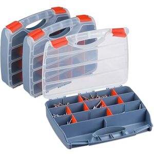 Relaxdays Set of 3 Storage Boxes, Hardware Tool Case, Small Parts, Organiser for Screws & Nails, 6x32x26 cm, Grey/Red Relaxdays Set of 3 Storage Boxes, Hardware Tool Case, Small Parts, Organiser for Screws & Nails, 6x32x26 cm, Grey/Red
