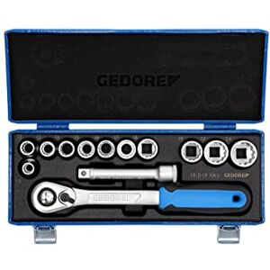 GEDORE 13-piece Socket spanner set, Hex/bi-hex, 1/2", 10-24 mm, Tool, Ratchet with lever reverse, for carmotive, D19 KMU-20 GEDORE 13-piece Socket spanner set, Hex/bi-hex, 1/2", 10-24 mm, Tool, Ratchet with lever reverse, for carmotive, D19 KMU-20