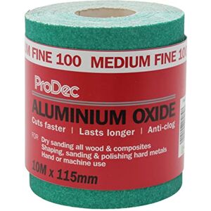ProDec 10m Roll 100 Grit Medium-Fine Grade Green Aluminium Oxide Abrasive Sanding Paper for Sanding Wood, Paint, Plaster, Filler, Metal and More, 115mm Wide Sandpaper Compatible with Machine Sanders ProDec 10m Roll 100 Grit Medium-Fine Grade Green Aluminium Oxide Abrasive Sanding Paper for Sanding Wood, Paint, Plaster, Filler, Metal and More, 115mm Wide Sandpaper Compatible with Machine Sanders