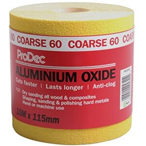 ProDec 10m Roll 60 Grit Coarse Grade Yellow Aluminium Oxide Abrasive Sanding Paper for Sanding Wood, Paint, Plaster, Filler, Metal and More, 115mm Wide Sandpaper Compatible with Machine Sanders ProDec 10m Roll 60 Grit Coarse Grade Yellow Aluminium Oxide Abrasive Sanding Paper for Sanding Wood, Paint, Plaster, Filler, Metal and More, 115mm Wide Sandpaper Compatible with Machine Sanders