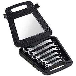 Relaxdays Spanner Set, 6X Pieces, Ring Rachet, 6-15, 17 & 19 mm, in Travel Case, Steel, Home DIY, Reversible, Silver Relaxdays Spanner Set, 6X Pieces, Ring Rachet, 6-15, 17 & 19 mm, in Travel Case, Steel, Home DIY, Reversible, Silver