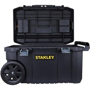 Stanley Rolling Toolbox Chest with Heavy Duty Metal Latch, 2 Lid Organisers for Small Parts, Portable Tote Tray for Tools, STST1-80150, Black Stanley Rolling Toolbox Chest with Heavy Duty Metal Latch, 2 Lid Organisers for Small Parts, Portable Tote Tray for Tools, STST1-80150, Black