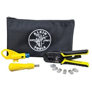 KLEIN TOOLS VDV026-212 Coax Installation Kit with Crimp Tool, Cable Cutter, Stripper and F connectors with Storage Bag KLEIN TOOLS VDV026-212 Coax Installation Kit with Crimp Tool, Cable Cutter, Stripper and F connectors with Storage Bag