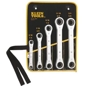 KLEIN TOOLS 68221 SAE Ratcheting Box Wrench Set, 5 Piece, 10 Sizes, Made in USA KLEIN TOOLS 68221 SAE Ratcheting Box Wrench Set, 5 Piece, 10 Sizes, Made in USA