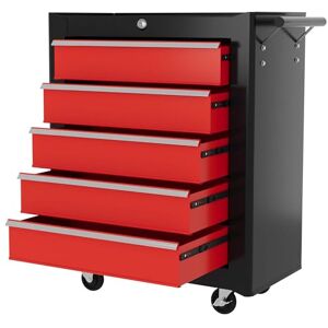 HOMCOM Steel 5-Drawer Tool Storage Cabinet Lockable with Wheels Handle 2 Keys Garage Equipment Trolley Home Work DIY Workshop Chest Red HOMCOM Steel 5-Drawer Tool Storage Cabinet Lockable with Wheels Handle 2 Keys Garage Equipment Trolley Home Work DIY Workshop Chest Red
