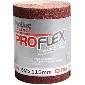 ProDec Advance 5m Roll 40 Grit Extra Coarse Grade ProFlex Ultra Flexible Crack Resistant Aluminium Oxide Abrasive Sanding Paper for Sanding Wood, Paint, Plaster, Filler, Metal and More, 115mm Wide ProDec Advance 5m Roll 40 Grit Extra Coarse Grade ProFlex Ultra Flexible Crack Resistant Aluminium Oxide Abrasive Sanding Paper for Sanding Wood, Paint, Plaster, Filler, Metal and More, 115mm Wide