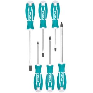 TOTAL Set of 6 Screwdrivers with Magnetic Tips 3 Flathead and 3 Phillips Round Shaft Ergonomic Bi-Material Handle Steel TOTAL Set of 6 Screwdrivers with Magnetic Tips 3 Flathead and 3 Phillips Round Shaft Ergonomic Bi-Material Handle Steel