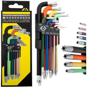 C.K Tools 9 Piece Torx Key Set Tamper Proof T10–T50, Star Hex Allen Wrench Set, Colour Coded Non-Slip Shafts, S2 Steel Hardened Blades, Sandblast Chrome Finish, Folding Holder, Workshop, DIY, CK T4450 C.K Tools 9 Piece Torx Key Set Tamper Proof T10–T50, Star Hex Allen Wrench Set, Colour Coded Non-Slip Shafts, S2 Steel Hardened Blades, Sandblast Chrome Finish, Folding Holder, Workshop, DIY, CK T4450