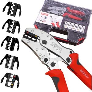 ERKO Universal Crimping Tool Set Including 5 Crimping Inserts for Cable Lugs with and Without Insulation 0.5 ÷ 6 mm2 and for Wire End Ferrules 0.5 ÷ 35 mm2, Stainless Steel, Length: 220 mm, PR_33 ERKO Universal Crimping Tool Set Including 5 Crimping Inserts for Cable Lugs with and Without Insulation 0.5 ÷ 6 mm2 and for Wire End Ferrules 0.5 ÷ 35 mm2, Stainless Steel, Length: 220 mm, PR_33