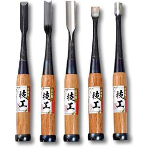 KaKUrI Gouge Chisel Set 5 Pieces Japanese Curved and Bent Nomi, Professional Heavy Duty Wood Carving Tool, Made in Japan KaKUrI Gouge Chisel Set 5 Pieces Japanese Curved and Bent Nomi, Professional Heavy Duty Wood Carving Tool, Made in Japan