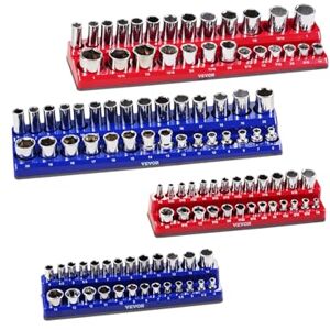 VEVOR 4PCS Magnetic Socket Holder, 1/4'' & 3/8'' Metric SAE Socket Trays with Clear Labels, Holds up to 108PCS Standard & Deep Sockets, Blue & Red VEVOR 4PCS Magnetic Socket Holder, 1/4'' & 3/8'' Metric SAE Socket Trays with Clear Labels, Holds up to 108PCS Standard & Deep Sockets, Blue & Red