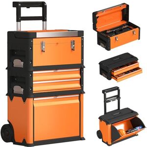 HOMCOM 3-in-1 Rolling Tool Box, Stackable, Modular Powder Coated Steel Toolbox with Tray, Handles, Latches, Wheels, Heavy Duty Tool Storage System for Workshop, Garage, 520mm x 320mm x 720mm, Orange HOMCOM 3-in-1 Rolling Tool Box, Stackable, Modular Powder Coated Steel Toolbox with Tray, Handles, Latches, Wheels, Heavy Duty Tool Storage System for Workshop, Garage, 520mm x 320mm x 720mm, Orange