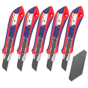 WORKPRO Utility Knife Set, 5-Pack 18 mm Box Cutters with 20 SK5 Replacement Blades, Professional Snap-Off Utility Knives with Rubber Grip, for Cutting Paper and Cardboard, Red WORKPRO Utility Knife Set, 5-Pack 18 mm Box Cutters with 20 SK5 Replacement Blades, Professional Snap-Off Utility Knives with Rubber Grip, for Cutting Paper and Cardboard, Red